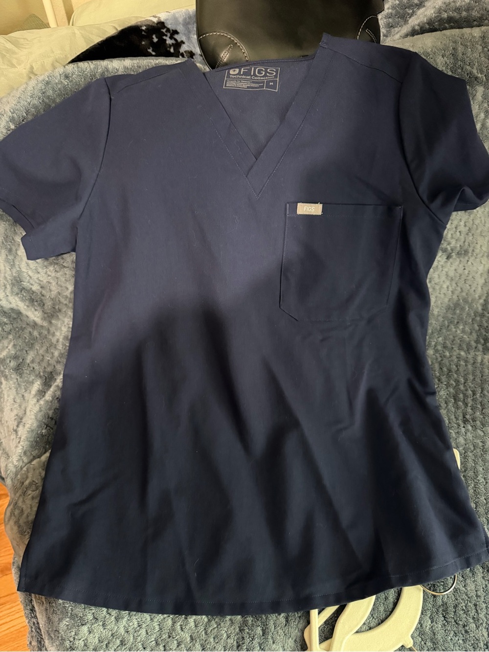 Figs Navy V-Neck Scrub Top with Chest Pocket